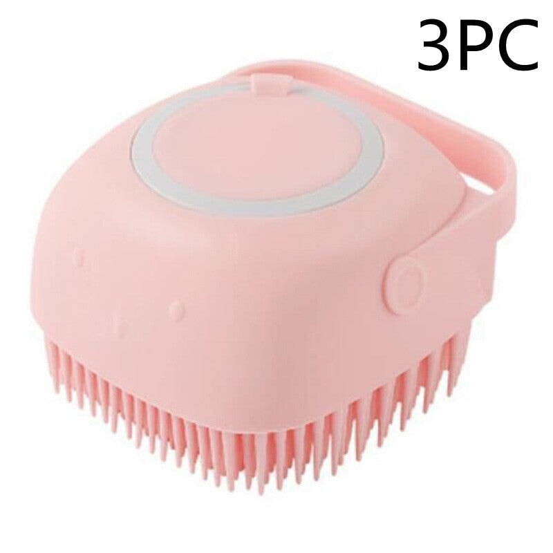 Silicone Dog Bath Massage Gloves Brush Pet Cat Bathroom Cleaning Tool Comb Brush For Dog Can Pour Shampoo Dog Grooming Supplies Pets See Glide Pink 3PC square 