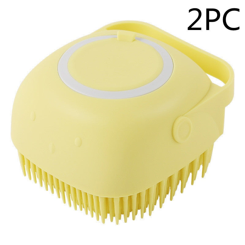 Silicone Dog Bath Massage Gloves Brush Pet Cat Bathroom Cleaning Tool Comb Brush For Dog Can Pour Shampoo Dog Grooming Supplies Pets See Glide Yellow 2PC square 