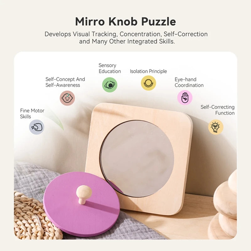 Montessori Mirror - Peekaboo Knob Puzzle Medium Spinning Drum Ball Kit Toys for 6-12 Months