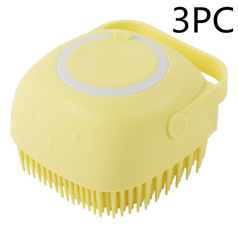 Silicone Dog Bath Massage Gloves Brush Pet Cat Bathroom Cleaning Tool Comb Brush For Dog Can Pour Shampoo Dog Grooming Supplies Pets See Glide Yellow 3PC square 