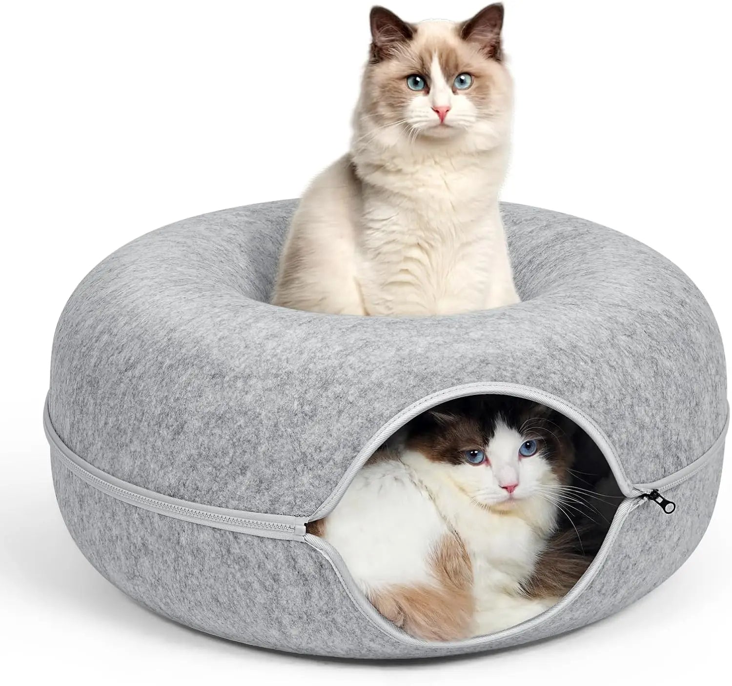 Peekaboo Cat Cave Bed - Felt & Washable Indoor Donut Tunnel for Cats Pet